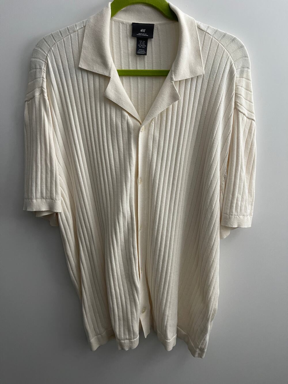 H&M Cream Knit Top – Women’s XXL – Short Sleeve Button Front with Collar